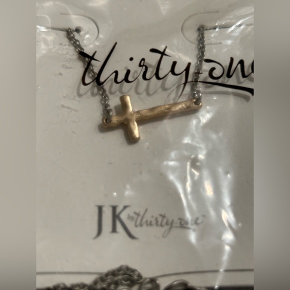 JK by Thirty-One “Whisper Cross Necklace” 2 tone silver/gold 16”+ 2” extenderNWT - Picture 5 of 7